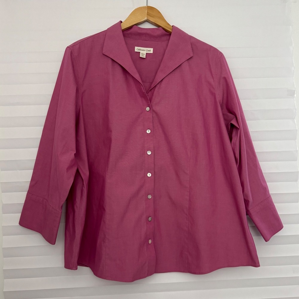 Coldwater Creek Pink 100% Cotton Button Front Office Shirt 2X 20W-22W Minimalist